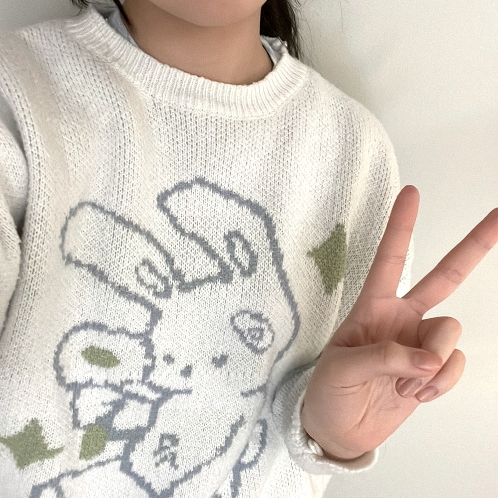 Super cute blue pastel bunny knit sweater!! 🐰🐰🐇💙💙 >> oversized and fluffy